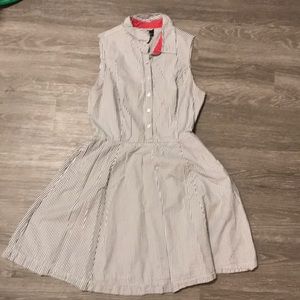 Blue and white striped sleeveless dress